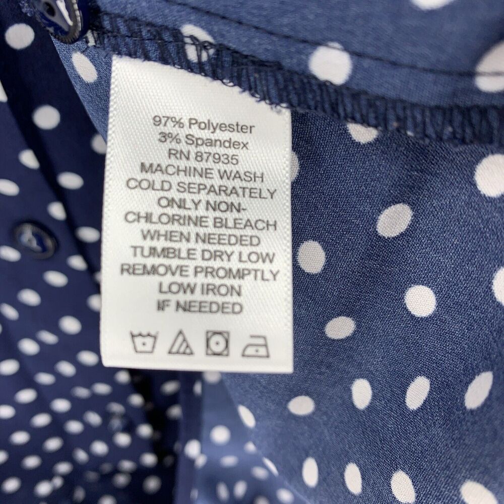 Susan Graver Womens 22W Button Up Tunic Top Polka Dot Tie Front Preppy Coastal - Picture 5 of 8